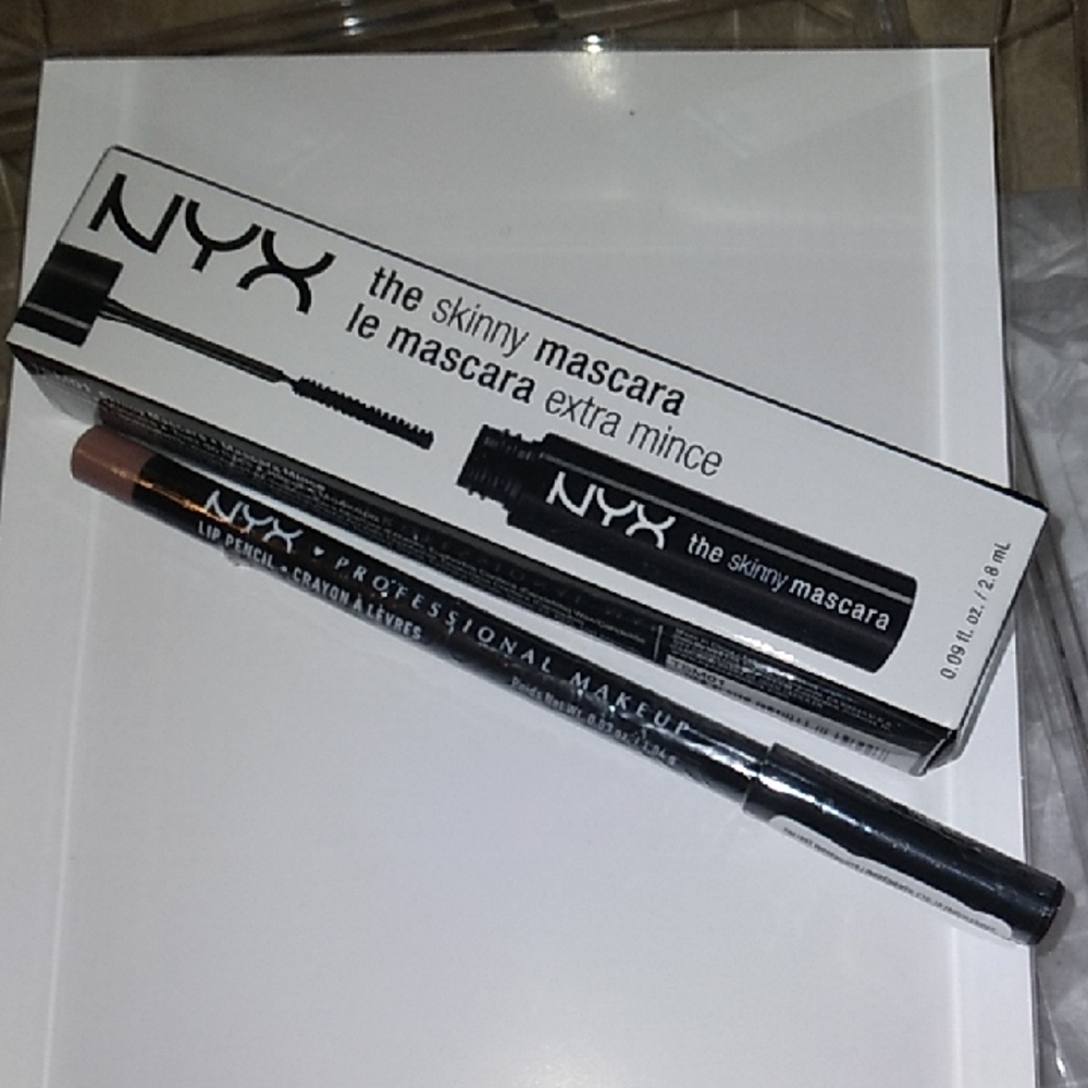 NYX Skinny Mascara and Lip Pencil - Black and Brown